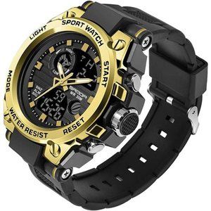 Men's Watches Sports Outdoor Waterproof Military Watch Date Multi Function Gold